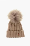 Woolrich Cashmere Blend Beanie With Fur Pompom In Brown