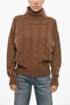 Woolrich Cashmere Cable Knit Turtleneck Sweater In Brown