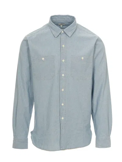 Woolrich Chambray Buttoned Long-sleeved Shirt  In Light Blue