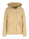 Woolrich Soft Cotton-polyamide Blend Beige Jacket With Hood In Brown