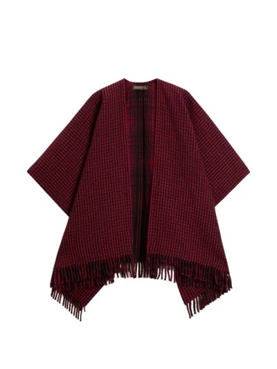 Woolrich Check Fringed Cape In Red