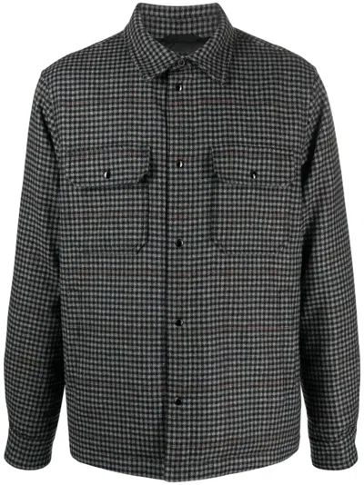 Woolrich Check-pattern Down Shirt Jacket In Grey