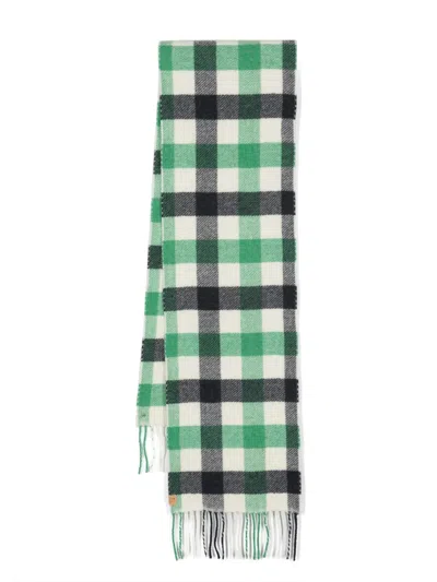Woolrich Kids' Check-pattern Wool Blend Scarf In Green