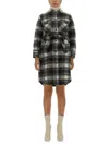 Woolrich Checkered Pattern Coat With Classic Collar In Black