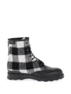 Woolrich Check Wool-panelled Leather Ankle Boots In Black