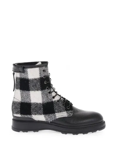 Woolrich Check Wool-panelled Leather Ankle Boots In Black