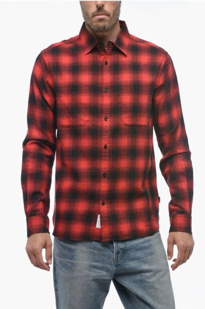 Woolrich Checked Cotton Flannel Shirt With Double Breast Pocket In Gray