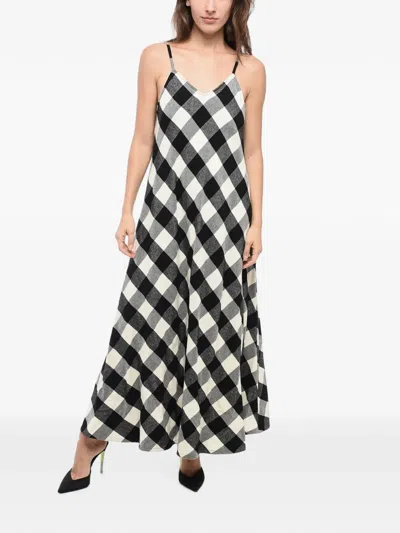 Woolrich Checked Flared Maxi Dress In Black