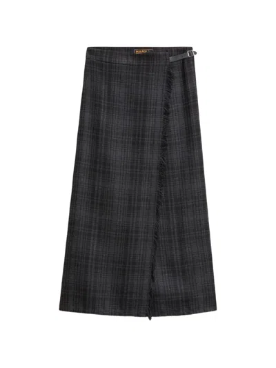 Woolrich Checked Frayed-edge Midi Skirt In Grey