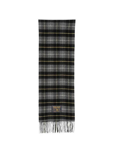 Woolrich Checked Fringed Scarf In Gray