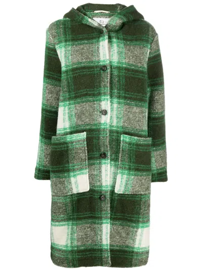 Woolrich Checked Hooded Wool-blend Coat In Green