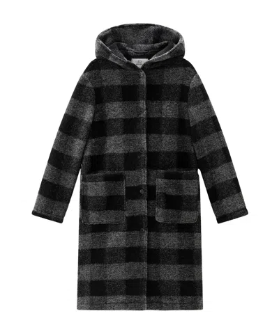 Woolrich Checked Hooded Wool-blend Coat In Black