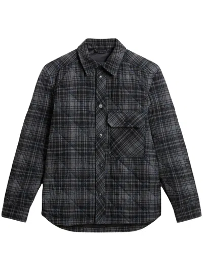 Woolrich Checked Quilted Padded Shirt Jacket In Grey