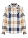 Woolrich Checked Wool Blend Shirt Jacket With Chest Pockets In Sand