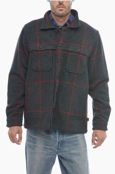 Woolrich Checked Wool Blend Malone Overshirt In Green