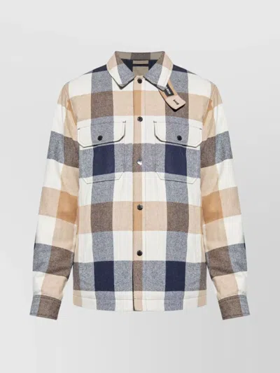 WOOLRICH CHECKED WOOL BLEND SHIRT JACKET WITH CHEST POCKETS