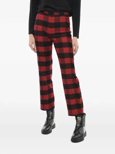 Woolrich Checked-pattern Frayed-edge Trousers In Red