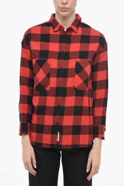 Woolrich Half-zipped Shirt With Check Motif In Red
