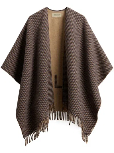 WOOLRICH WOOLRICH CHECKERED PATTERN BEIGE JACKET WITH FRINGED EDGES