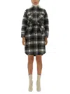 Woolrich Checkered Pattern Coat With Classic Collar In Black