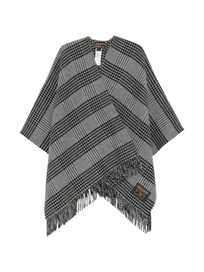 Woolrich Check-pattern Fringed Cape In Gray