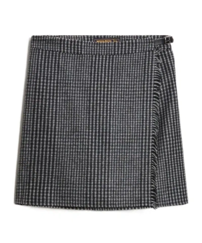 Woolrich Check-pattern Fringed Mini Skirt In Gray