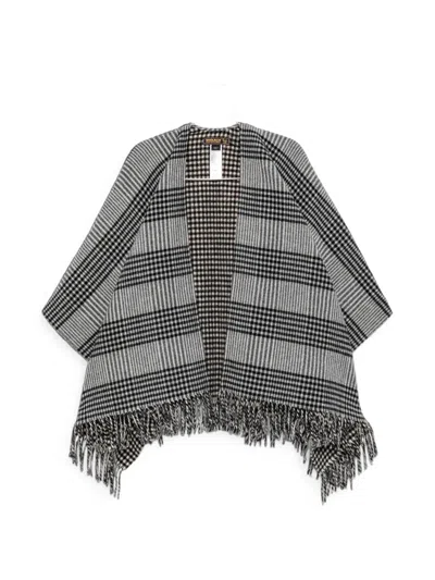 Woolrich Check-pattern Fringed Poncho In Gray