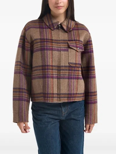 Woolrich Check-pattern Zip-up Jacket In Brown