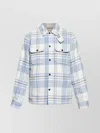 Woolrich Plaid Logo Jacket With Structured Collar In Blue