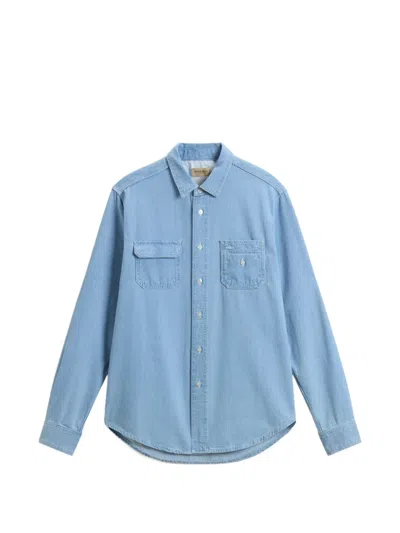 Woolrich Chest-pockets Denim Shirt In Blue