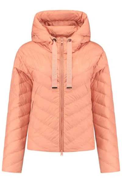 Woolrich Chevron Quilted Hooded Jacket In Orange