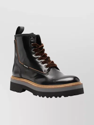 WOOLRICH CHUNKY SOLE LEATHER LACE UP ANKLE BOOTS