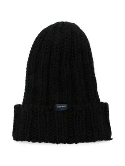 Woolrich Chunky-knit Wool Beanie Hat In Black