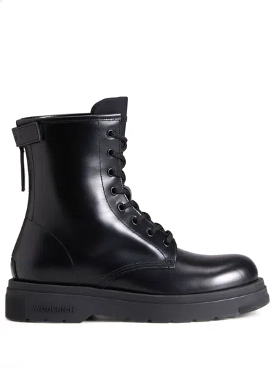 Woolrich Leather Combat Boots In Black
