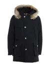 Woolrich Arctic Anorak In Ramar Cloth With Detachable Fur In Black