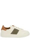 Woolrich Low-top Sneakers With Olive Suede Accents And Tan Leather Detailing In White