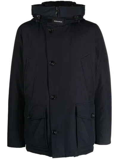 Woolrich Classic Hooded Coat With Front Button Closure In Black