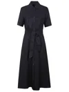 Woolrich Classic Midi Shirt Dress With Belted Waist In Blue