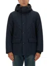 Woolrich Relaxed-fit Hooded Coat With Button Closure And Multiple Pockets In Blue