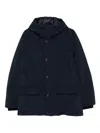 Woolrich Relaxed-fit Hooded Coat With Button Closure And Multiple Pockets In Blue