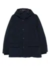 Woolrich Relaxed-fit Hooded Coat With Button Closure And Multiple Pockets In Blue