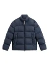 Woolrich Puffy Silhouette Coat With High Collar And Side Pockets In Blue