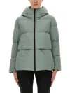 Woolrich Quilted Hooded Long Sleeve Jacket In Gray