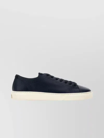 Woolrich Cloudcourt Leather Sneakers With Logoed Rubber Sole In Blue