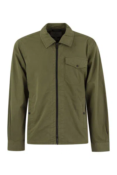 Woolrich Garment-dyed Shirt Jacket In Pure Cotton In Green