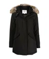 Woolrich Mid-length Black Parka With Detachable Fur-trimmed Hood In Black