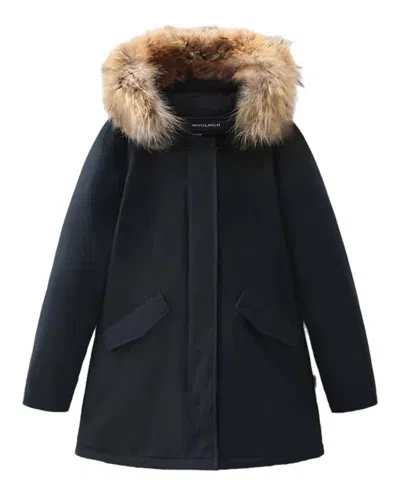 Woolrich Fur-trimmed Hooded Padded Coat In Black