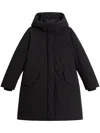 Woolrich Minimalist Black Coat With High Collar In Black