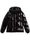 Woolrich Short Parka Glossy Hooded Front Pockets In Black