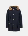 Woolrich Arctic Anorak In Ramar Cloth With Detachable Fur In Blue